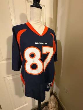 Vintage Logo Athletic Denver Broncos #87 Ed McCaffrey Jersey Blue